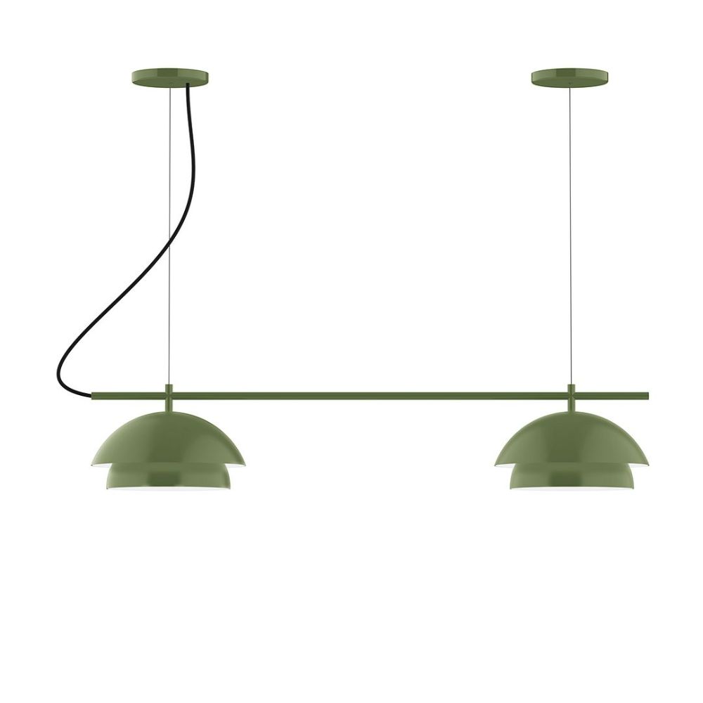 Montclair Lightworks CHBX445-G15-22 2-Light Linear Axis Chandelier with 6 inch White Opal Glass Globe, Fern Green